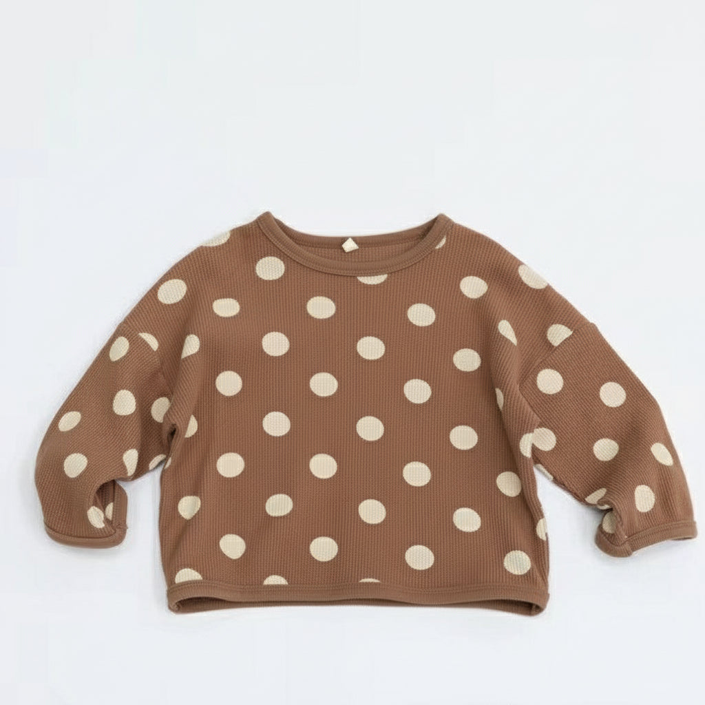 Waffle Polka Dot Long Sleeve Tee (Caramel)